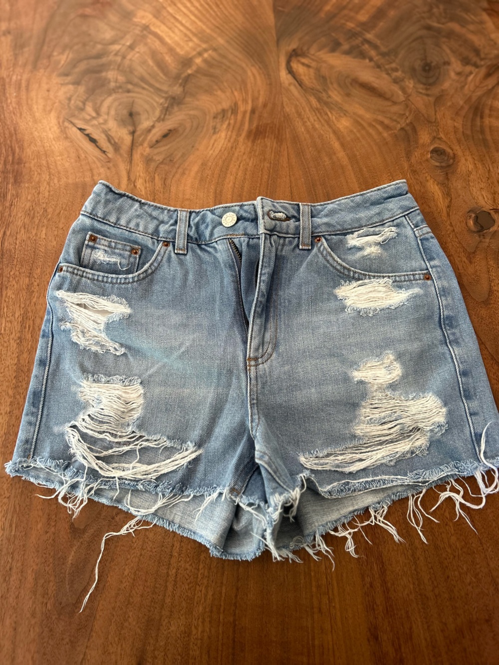 Topshop Light Blue Distressed Denim Shorts